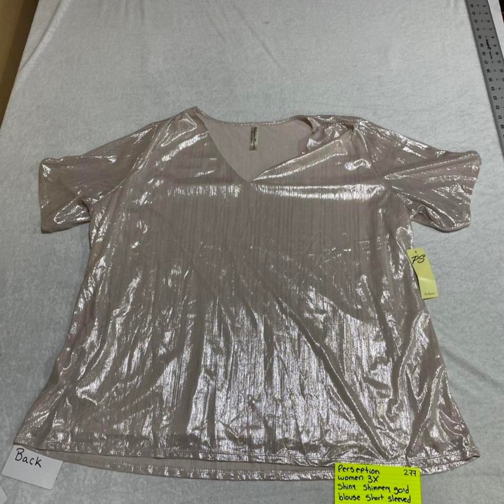 Perseption women 3X gold metallic v-neck top short sleeves dress. SKU277